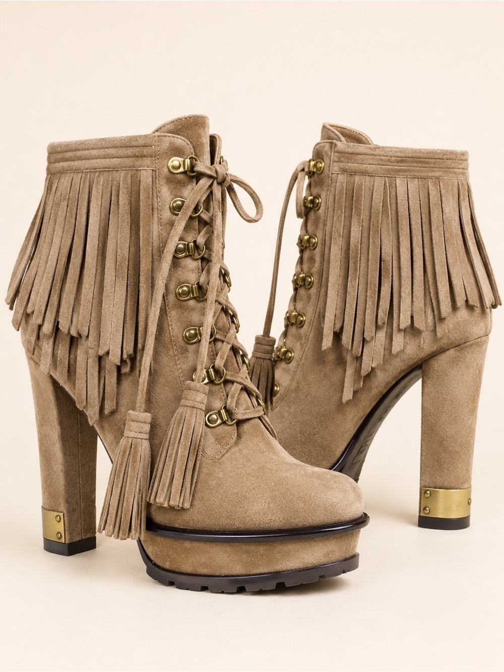 B Brian Atwood Tempesta Suede Fringe Platform Boots 7